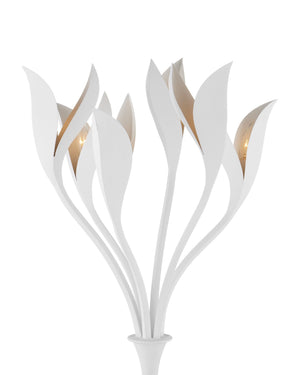 Currey & Company Snowflower Wrought Iron Botanical Floor Lamp Gesso White Sculptural Bloom Living Room 8000-0160