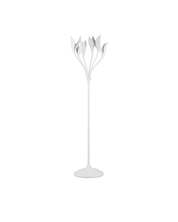 Currey & Company Snowflower Wrought Iron Botanical Floor Lamp Gesso White Sculptural Bloom Living Room 8000-0160