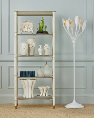 Currey & Company Snowflower Wrought Iron Botanical Floor Lamp Gesso White Sculptural Bloom Living Room 8000-0160