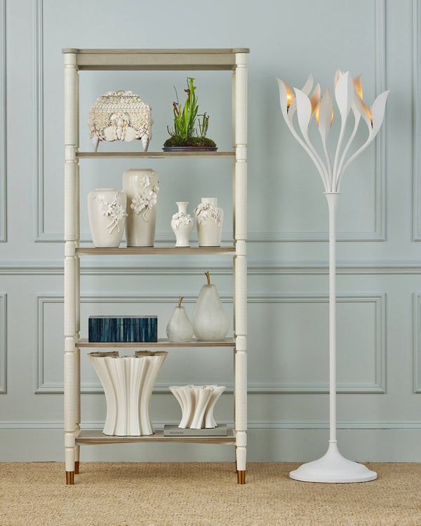 Currey & Company Snowflower Wrought Iron Botanical Floor Lamp Gesso White Sculptural Bloom Living Room 8000-0160