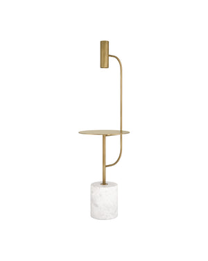 Currey & Company Eastlin Marble Base Floor Lamp with Built-In Side Table Brass Accents Modern Luxe 8000-0173