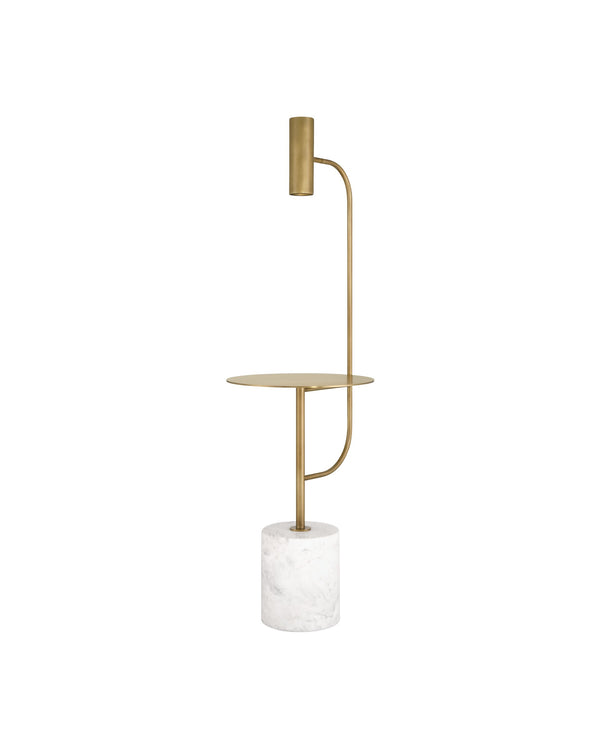 Currey & Company Eastlin Marble Base Floor Lamp with Built-In Side Table Brass Accents Modern Luxe 8000-0173