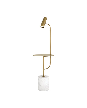 Currey & Company Eastlin Marble Base Floor Lamp with Built-In Side Table Brass Accents Modern Luxe 8000-0173