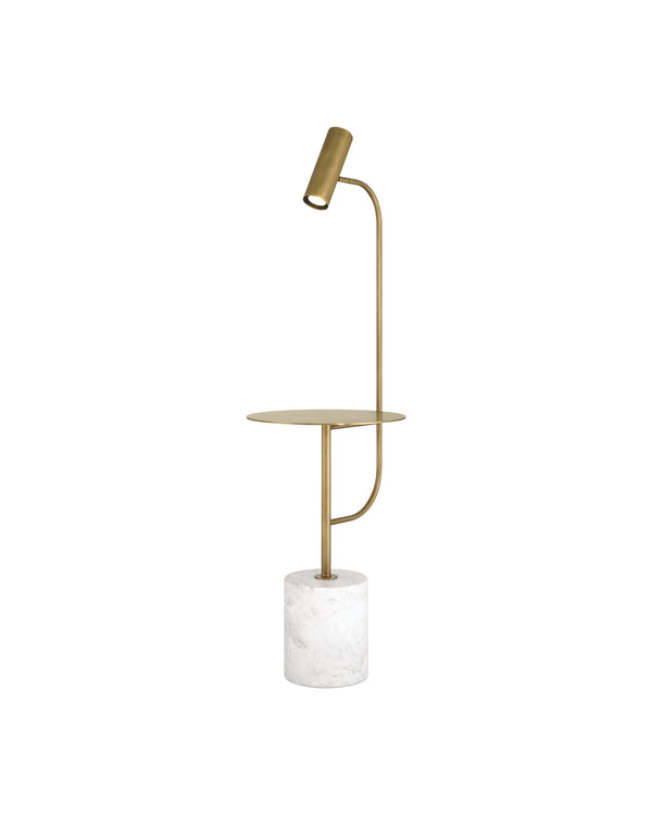 Currey & Company Eastlin Marble Base Floor Lamp with Built-In Side Table Brass Accents Modern Luxe 8000-0173