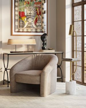 Currey & Company Eastlin Marble Base Floor Lamp with Built-In Side Table Brass Accents Modern Luxe 8000-0173