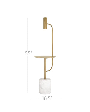 Currey & Company Eastlin Marble Base Floor Lamp with Built-In Side Table Brass Accents Modern Luxe 8000-0173