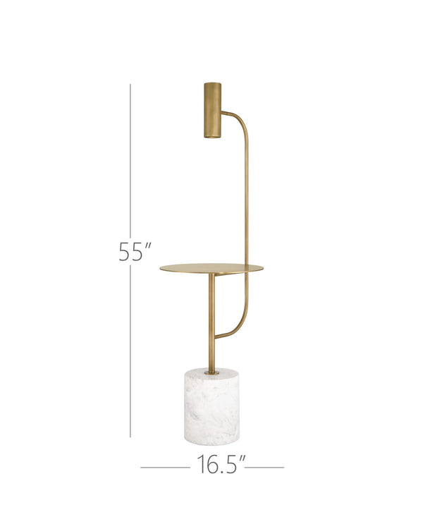 Currey & Company Eastlin Marble Base Floor Lamp with Built-In Side Table Brass Accents Modern Luxe 8000-0173