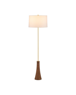 Currey & Company Lathe Turned Beechwood Floor Lamp with Brushed Brass Stem for Modern Living Rooms 8000-0175