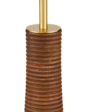 Currey & Company Lathe Turned Beechwood Floor Lamp with Brushed Brass Stem for Modern Living Rooms 8000-0175