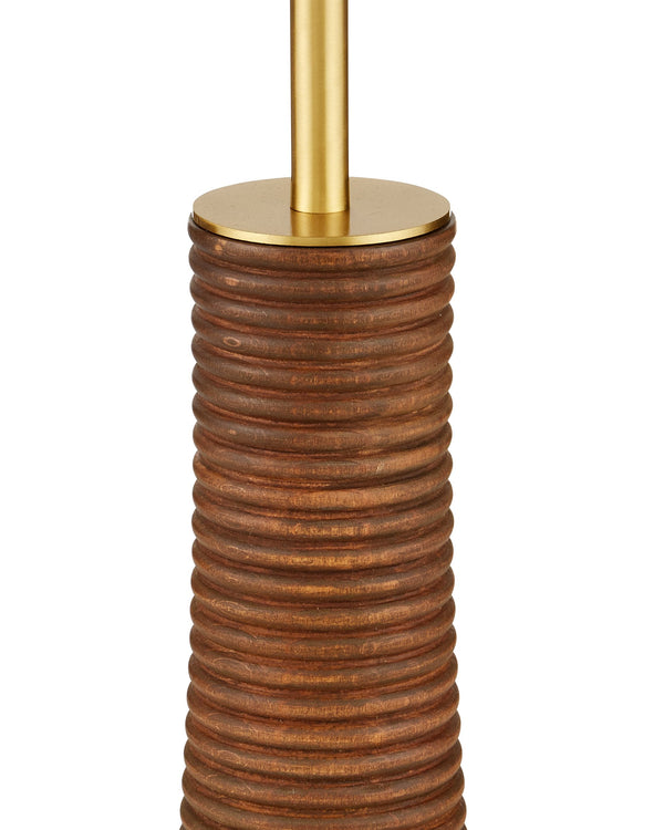 Currey & Company Lathe Turned Beechwood Floor Lamp with Brushed Brass Stem for Modern Living Rooms 8000-0175