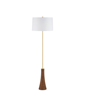 Currey & Company Lathe Turned Beechwood Floor Lamp with Brushed Brass Stem for Modern Living Rooms 8000-0175