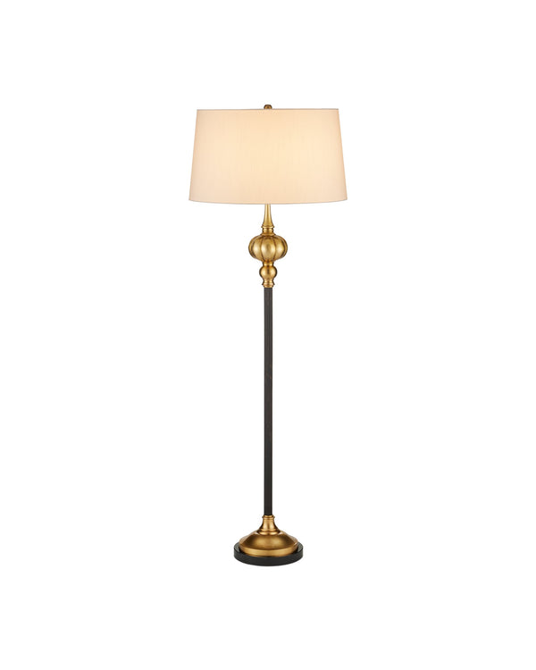 Currey & Company Haines Brass and Granite Floor Lamp Antique Bronze Stem with Warm Globe Accents 8000-0176