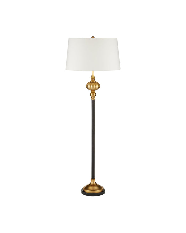 Currey & Company Haines Brass and Granite Floor Lamp Antique Bronze Stem with Warm Globe Accents 8000-0176