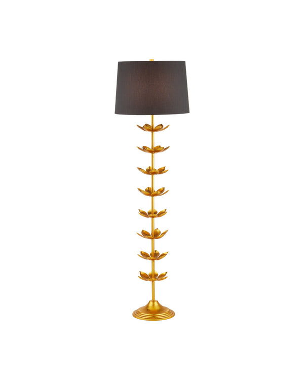 Currey & Company Awakening Lotus Floor Lamp Gold Leaf Iron Sculptural Statement for Glam Interiors 8000-0177
