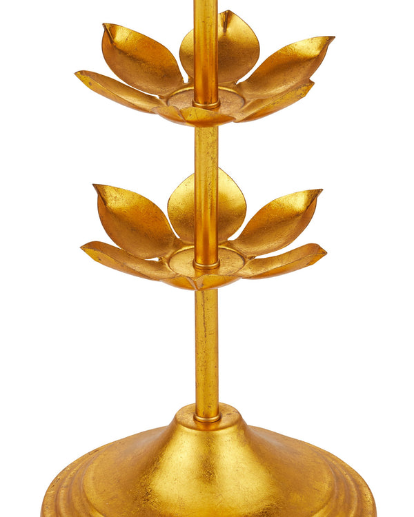 Currey & Company Awakening Lotus Floor Lamp Gold Leaf Iron Sculptural Statement for Glam Interiors 8000-0177