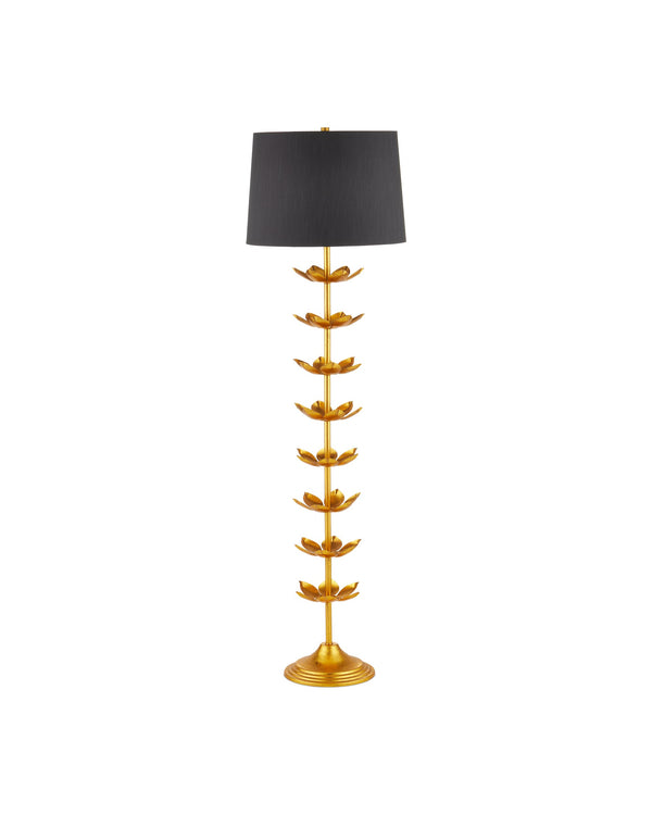 Currey & Company Awakening Lotus Floor Lamp Gold Leaf Iron Sculptural Statement for Glam Interiors 8000-0177