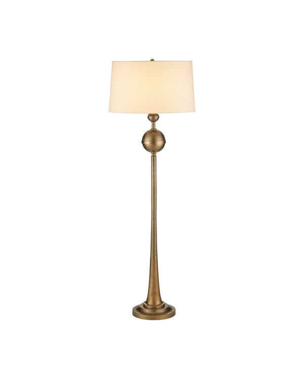Currey & Company Boullee Antique Brass Floor Lamp Cast Aluminum Trumpet Column Traditional Interior 8000-0179