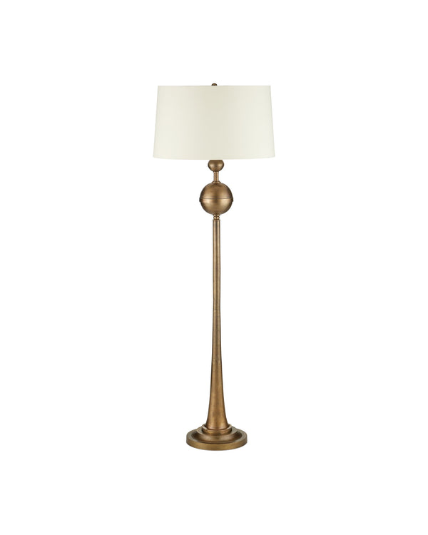 Currey & Company Boullee Antique Brass Floor Lamp Cast Aluminum Trumpet Column Traditional Interior 8000-0179