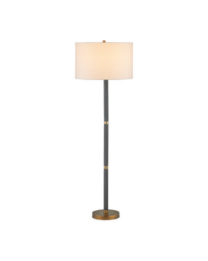Currey & Company Gavin Sculptural Floor Lamp Cast Aluminum Matte Black with Antique Brass Banding 8000-0181