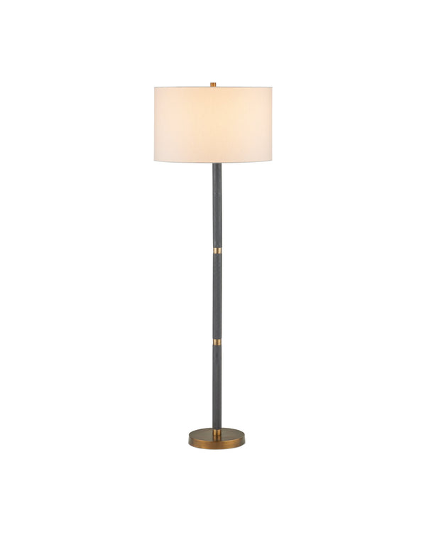 Currey & Company Gavin Sculptural Floor Lamp Cast Aluminum Matte Black with Antique Brass Banding 8000-0181