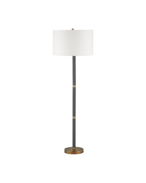 Currey & Company Gavin Sculptural Floor Lamp Cast Aluminum Matte Black with Antique Brass Banding 8000-0181