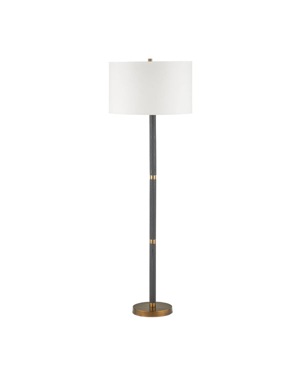 Currey & Company Gavin Sculptural Floor Lamp Cast Aluminum Matte Black with Antique Brass Banding 8000-0181