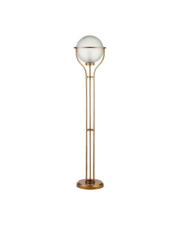 Currey & Company Metropolis Art Deco Floor Lamp with Frosted Globe and Champagne Metalwork Finish 8000-0182