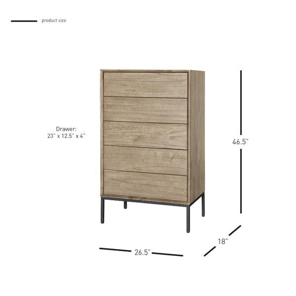 New Pacific Direct Hathaway Chest 5 Drawers Drifted Sand 26.5 x 18 x 46.5