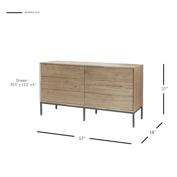 New Pacific Direct Hathaway Dresser 6  Drawers Drifted Sand 57 x 18 x 31