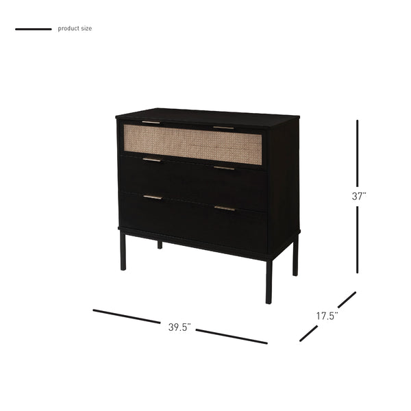 New Pacific Direct Caine Contemporary Rattan Chest With 3 Drawers – Sleek Black Frame, Brass Handles, Easy Assembly Black  8000062-b-npd