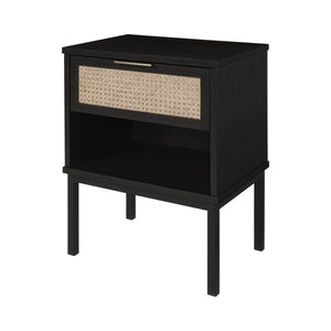 New Pacific Direct Caine Rattan Night Stand/ Side Table Black 20 x 14 x 25