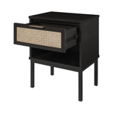 New Pacific Direct Caine Rattan Night Stand/ Side Table Black 20 x 14 x 25