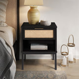 New Pacific Direct Caine Rattan Night Stand/ Side Table Black 20 x 14 x 25