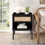 New Pacific Direct Caine Rattan Night Stand/ Side Table Black 20 x 14 x 25