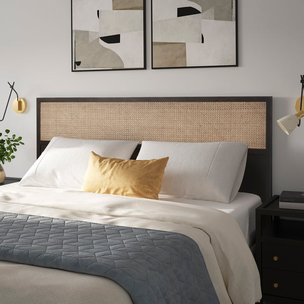 New Pacific Direct Caine Rattan Queen Headboard Black, Black , Rattan 8000065-b-npd