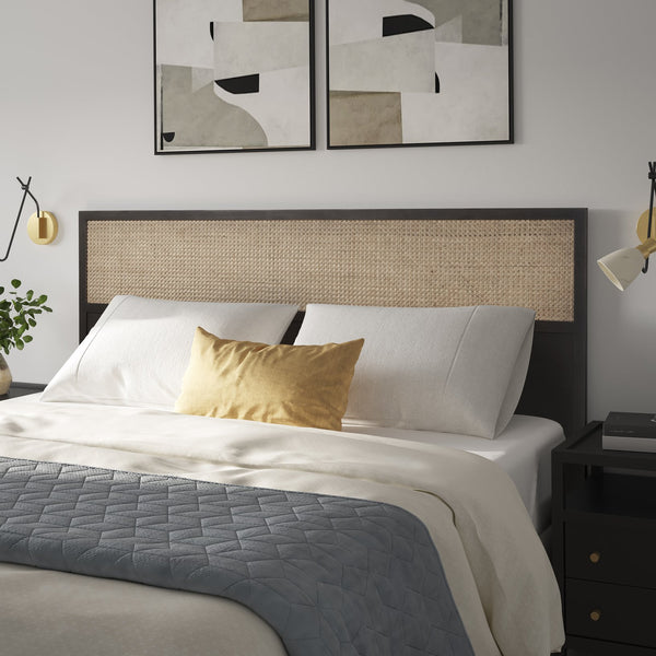 New Pacific Direct Caine Rattan Queen Headboard - Modern 66" Design With Black Legs, Easy Assembly & Matching Options Black  8000065-b-npd