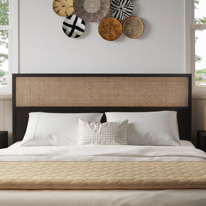New Pacific Direct Caine Rattan Queen Headboard Black, Black , Rattan 8000065-b-npd