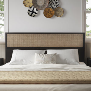 New Pacific Direct Caine Rattan Queen Headboard - Modern 66" Design With Black Legs, Easy Assembly & Matching Options Black  8000065-b-npd