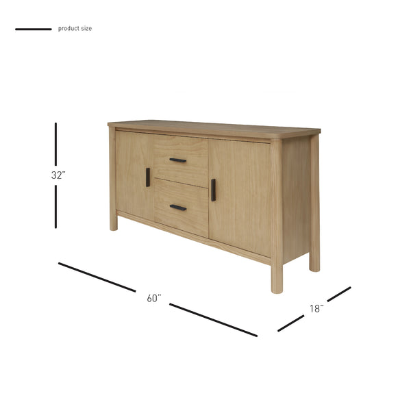 Bloomfield Sideboard 2 Drawers + 2 Doors Natural Pine, Brown 8000073 New Pacific Direct