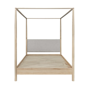 New Pacific Direct Bloomfield Queen Canopy Bed Set Natural Pine, Brown 100% Polyester, Solid Pine Wood 8000080-npd