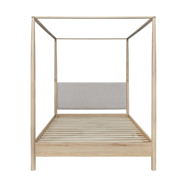 New Pacific Direct Bloomfield Queen Canopy Bed Set Natural Pine, Brown 100% Polyester, Solid Pine Wood 8000080-npd