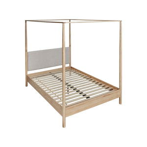 New Pacific Direct Bloomfield Queen Canopy Bed Set Natural Pine, Brown 100% Polyester, Solid Pine Wood 8000080-npd