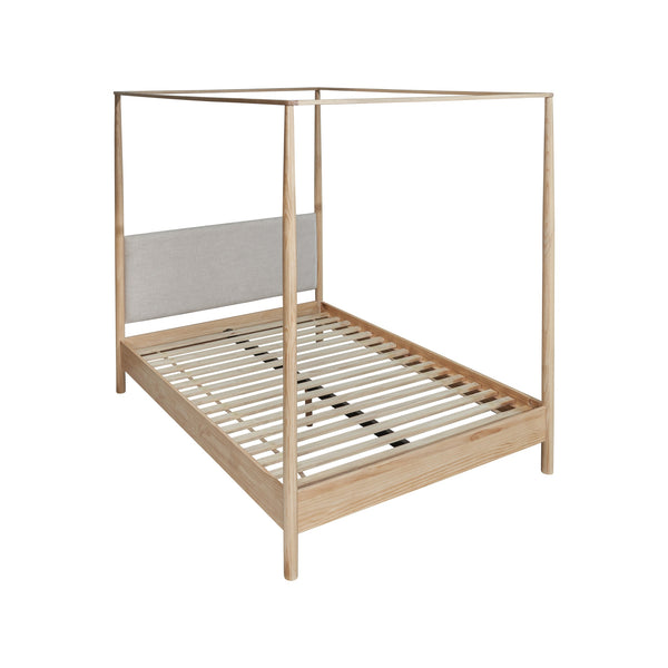 New Pacific Direct Bloomfield Queen Canopy Bed Set Natural Pine, Brown 100% Polyester, Solid Pine Wood 8000080-npd