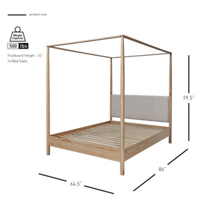 New Pacific Direct Bloomfield Queen Canopy Bed Set Natural Pine, Brown 100% Polyester, Solid Pine Wood 8000080-npd