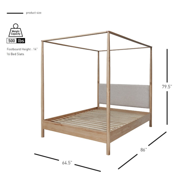 New Pacific Direct Bloomfield Queen Canopy Bed Set Natural Pine, Brown 100% Polyester, Solid Pine Wood 8000080-npd