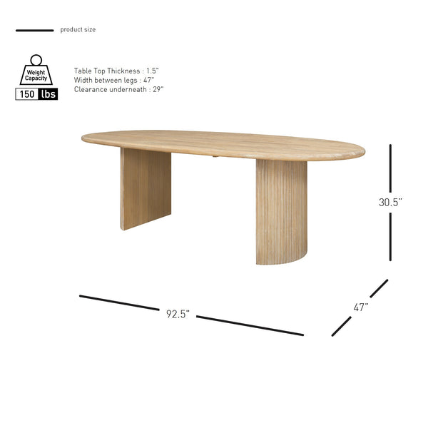 New Pacific Direct Aniston 92.5" Oval Dining Table Natural Whitewash, Natural , Solid Mindi Wood 8000081-npd