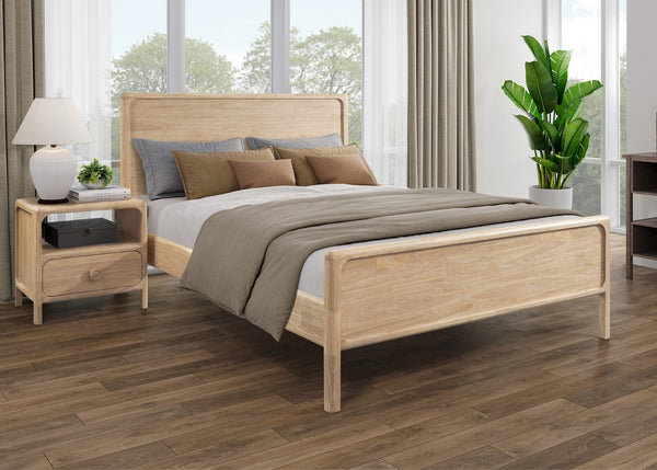 New Pacific Direct Hansville Queen Bed Set Natural Whitewash, Natural , Solid Mindi Wood 8000085-npd