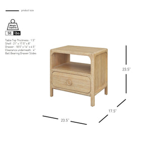 New Pacific Direct Hansville Nightstand/Side Table Natural Whitewash, Natural , Solid Mindi Wood 8000087-npd
