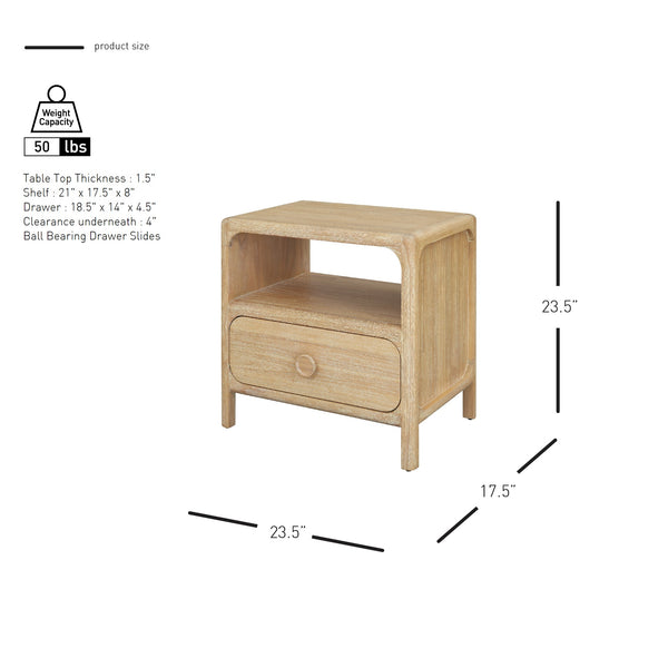 New Pacific Direct Hansville Nightstand/Side Table Natural Whitewash, Natural , Solid Mindi Wood 8000087-npd
