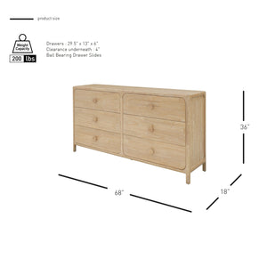 New Pacific Direct Hansville Dresser 6 Drawers Natural Whitewash, Natural , Solid Mindi Wood 8000088-npd